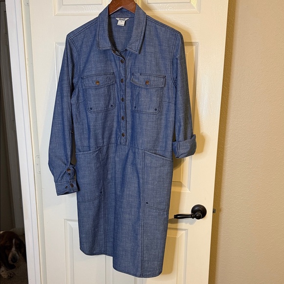 Duluth Trading Rootstock Chambray Shirt Dress Pockets Utility Organic Cotton‎ - Picture 1 of 9